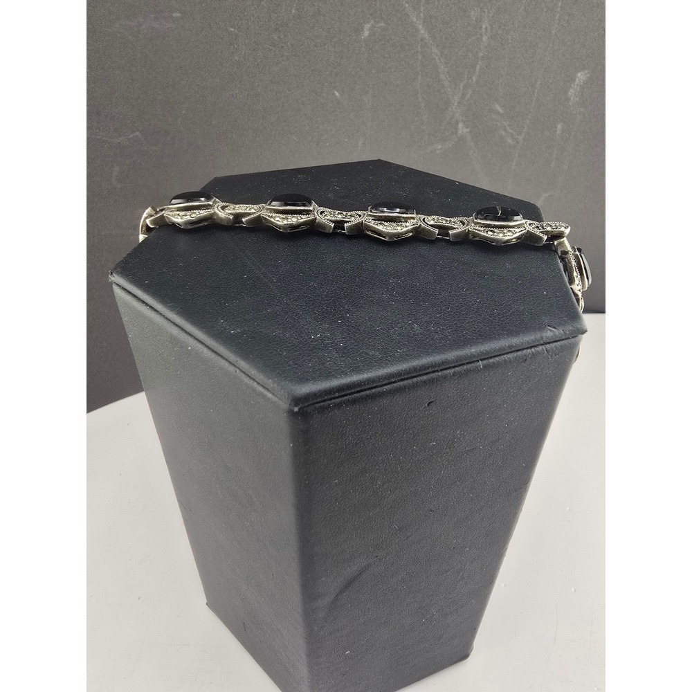 Vintage Estate Link Bracelet Sterling Silver Black Marcasite READ 7.5in - Picture 12 of 15